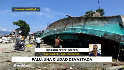 Cobertura (audio) de terremoto en Indonesia en la isla de Célebes, para Antena 3, Oct 2018